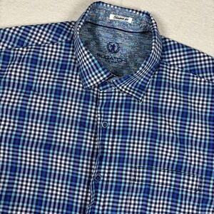 Bugatchi Uomo Shirt Mens XL Blue Check Shaped Fit Short Sleeve‎ Button Front